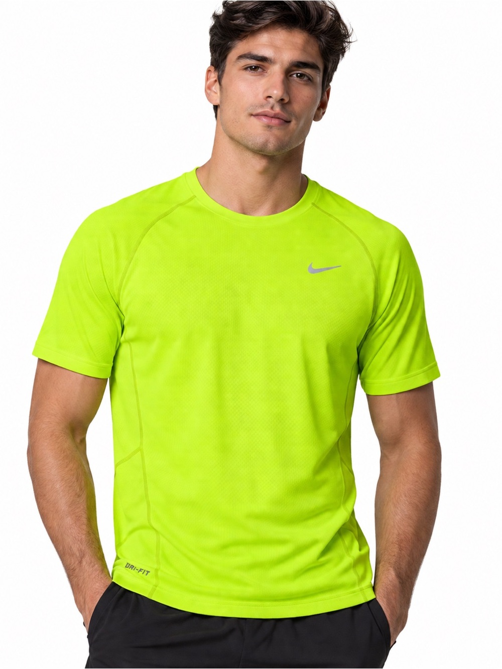 Nike Running Dri-FIT Neon Yellow Volt Short Sleeve Shirt Mens Size Small